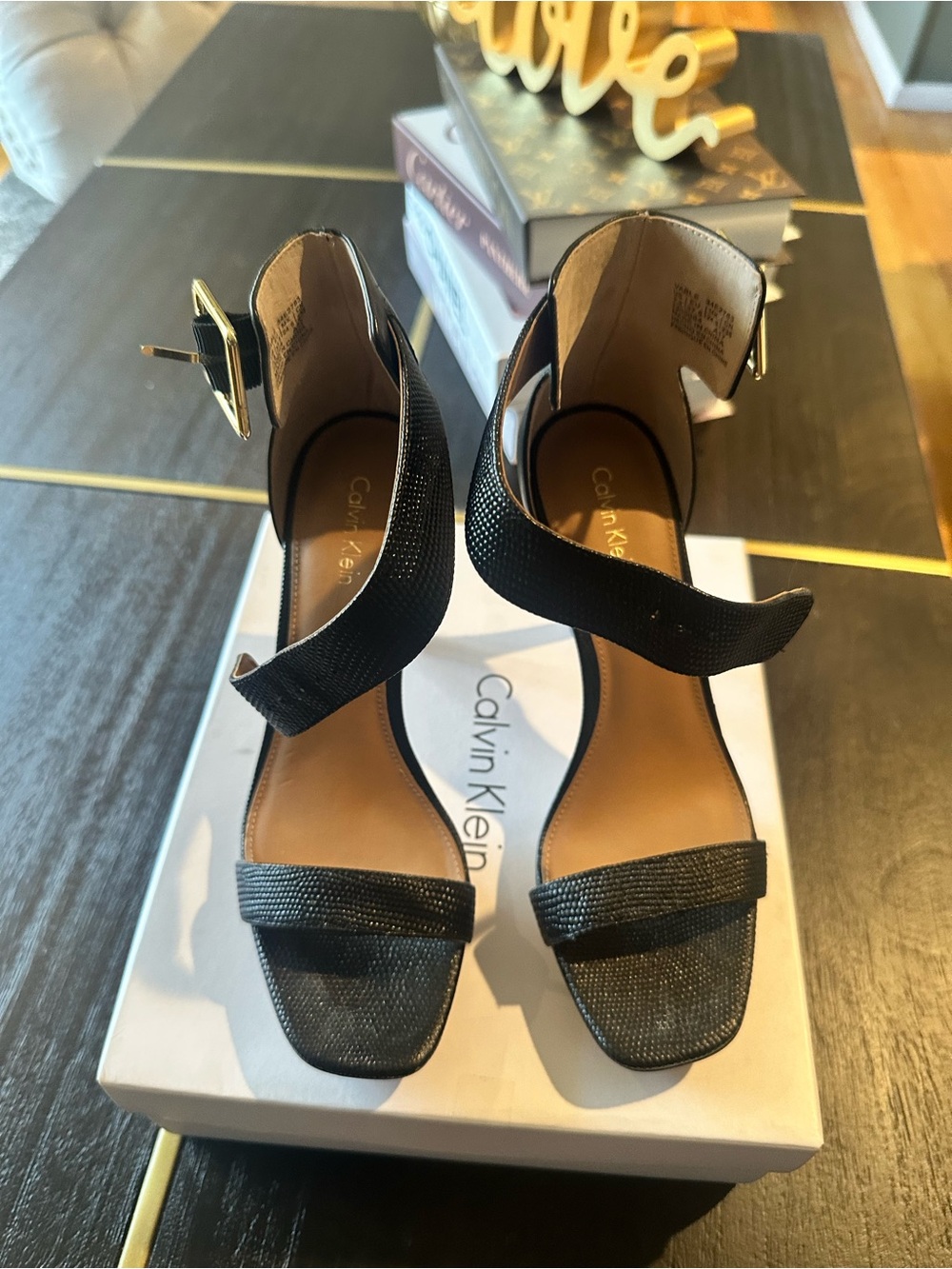 Calvin Klein Women's Black Ankle-Strap Dress Sandals 4.5 inch